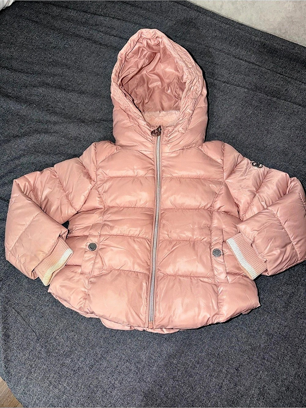 Michael Kors Girls Pink Puffer Jacket Hooded Faux Fur Lined Size 4T